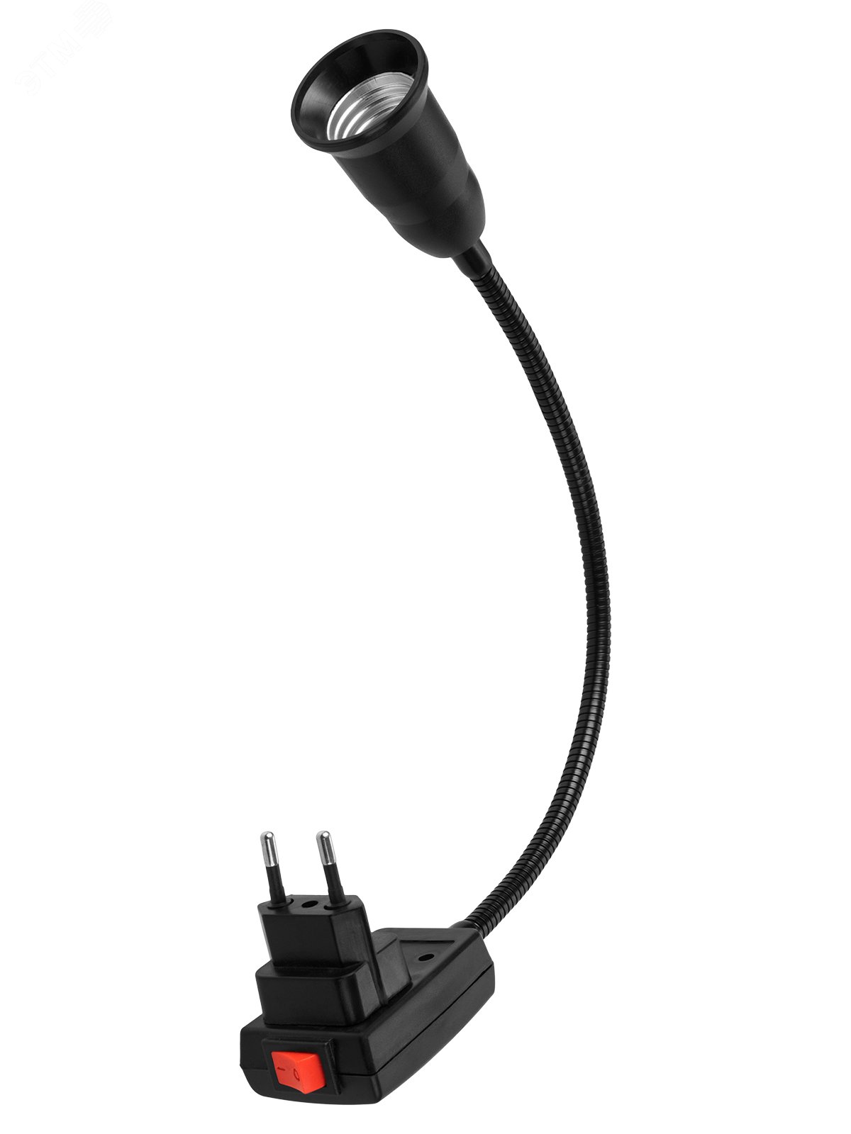 Изображение товара Переходник вилка Е27 гибкий 300 мм с выключателем черный