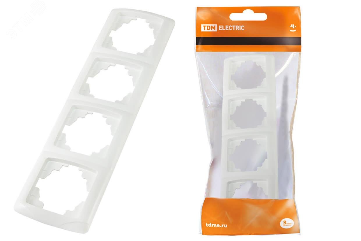Изображение товара Рамка четырехпостовая горизонтальная белая Онега TDM - надежное электроустановочное изделие