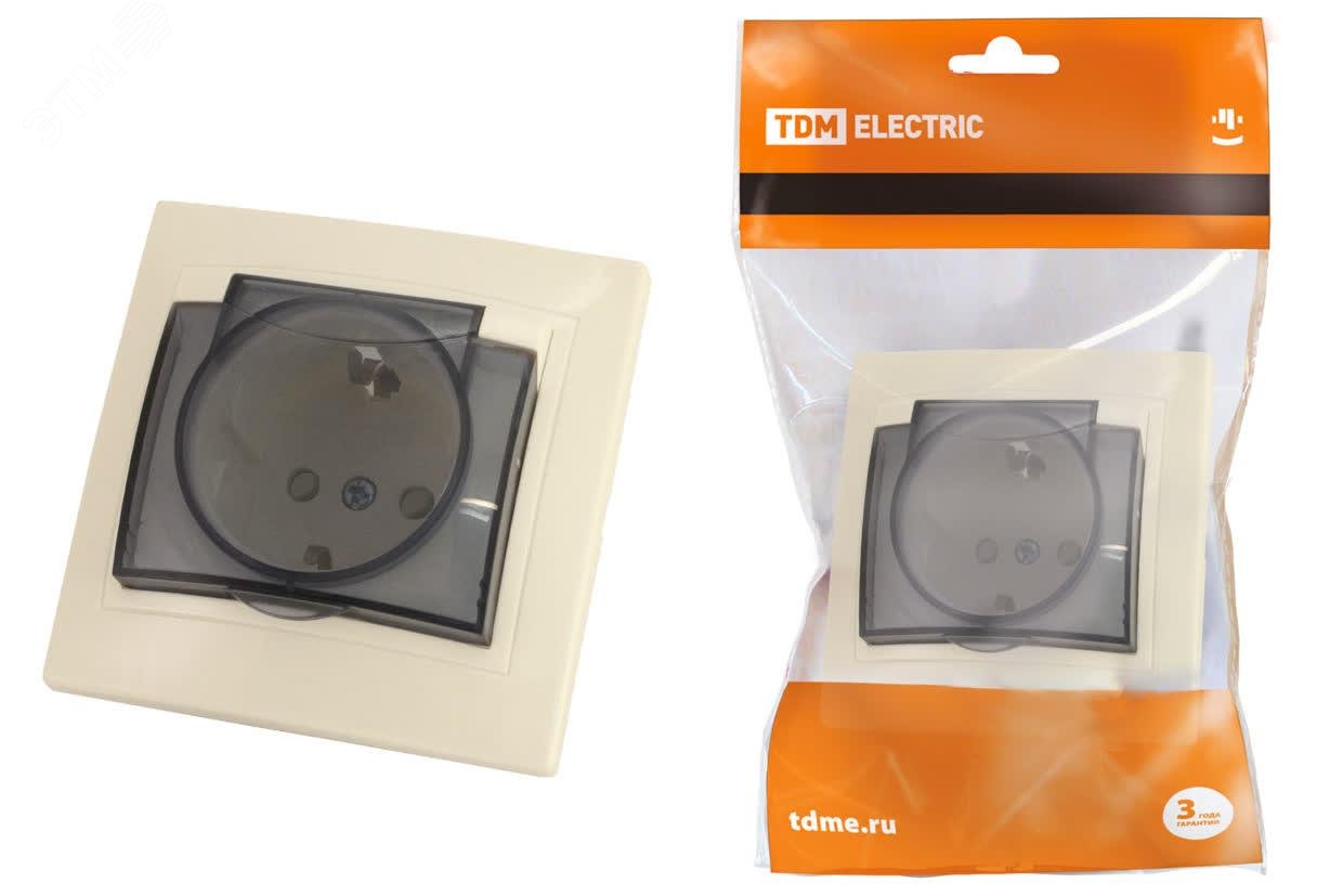 Изображение товара Розетка 2П+З с защитной крышкой и шторками IP44 Таймыр TDM 16А 250В