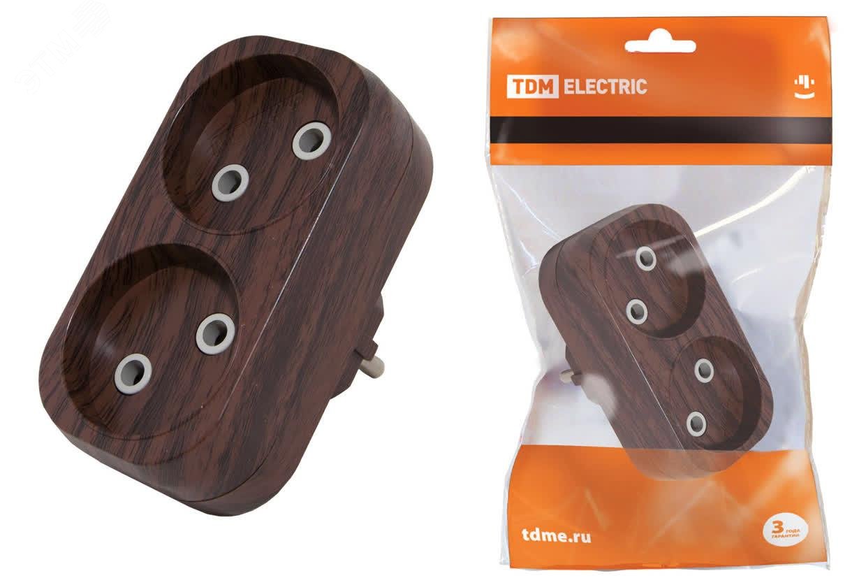 Изображение товара Блок на 2 гнезда 2П б без заземления 1500W TDM ELECTRIC бук