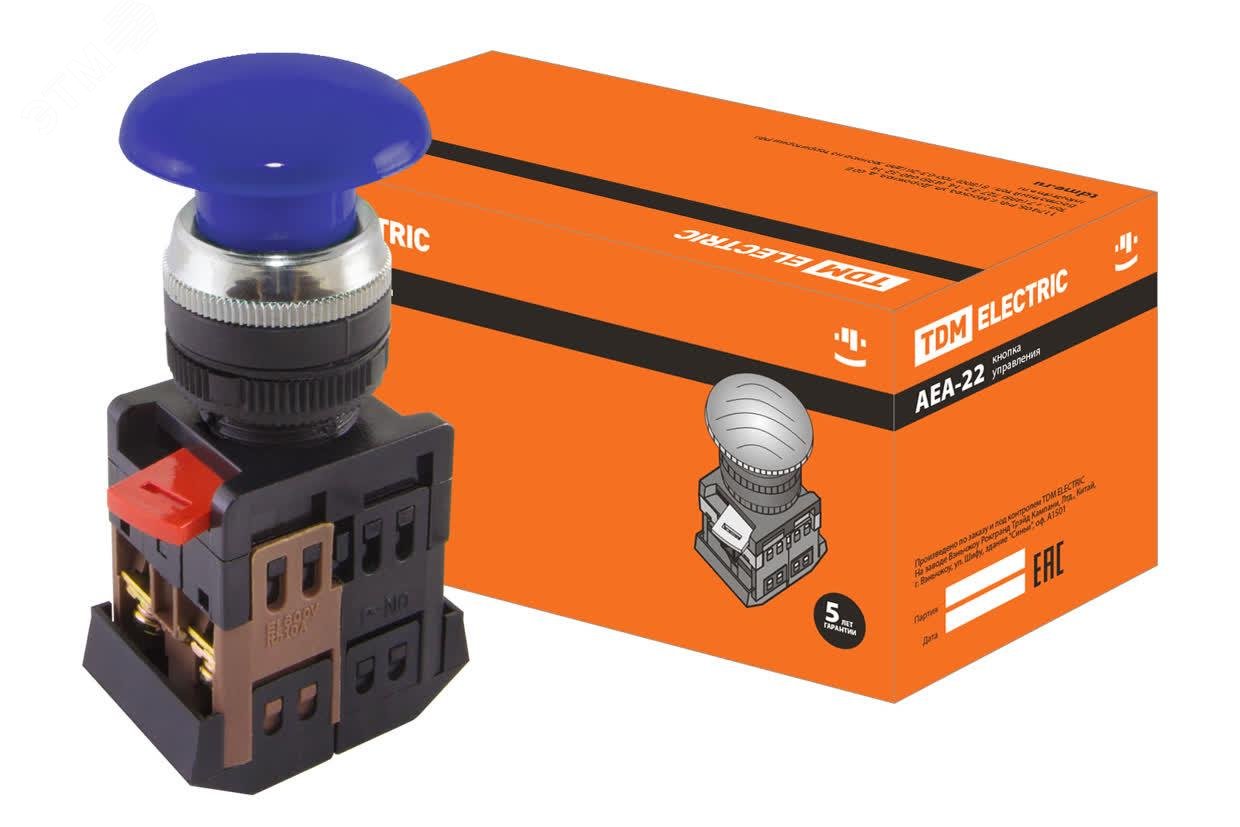 Изображение товара Кнопка AEА-22 ''Грибок'' синий d22мм 1з+1р (шт)