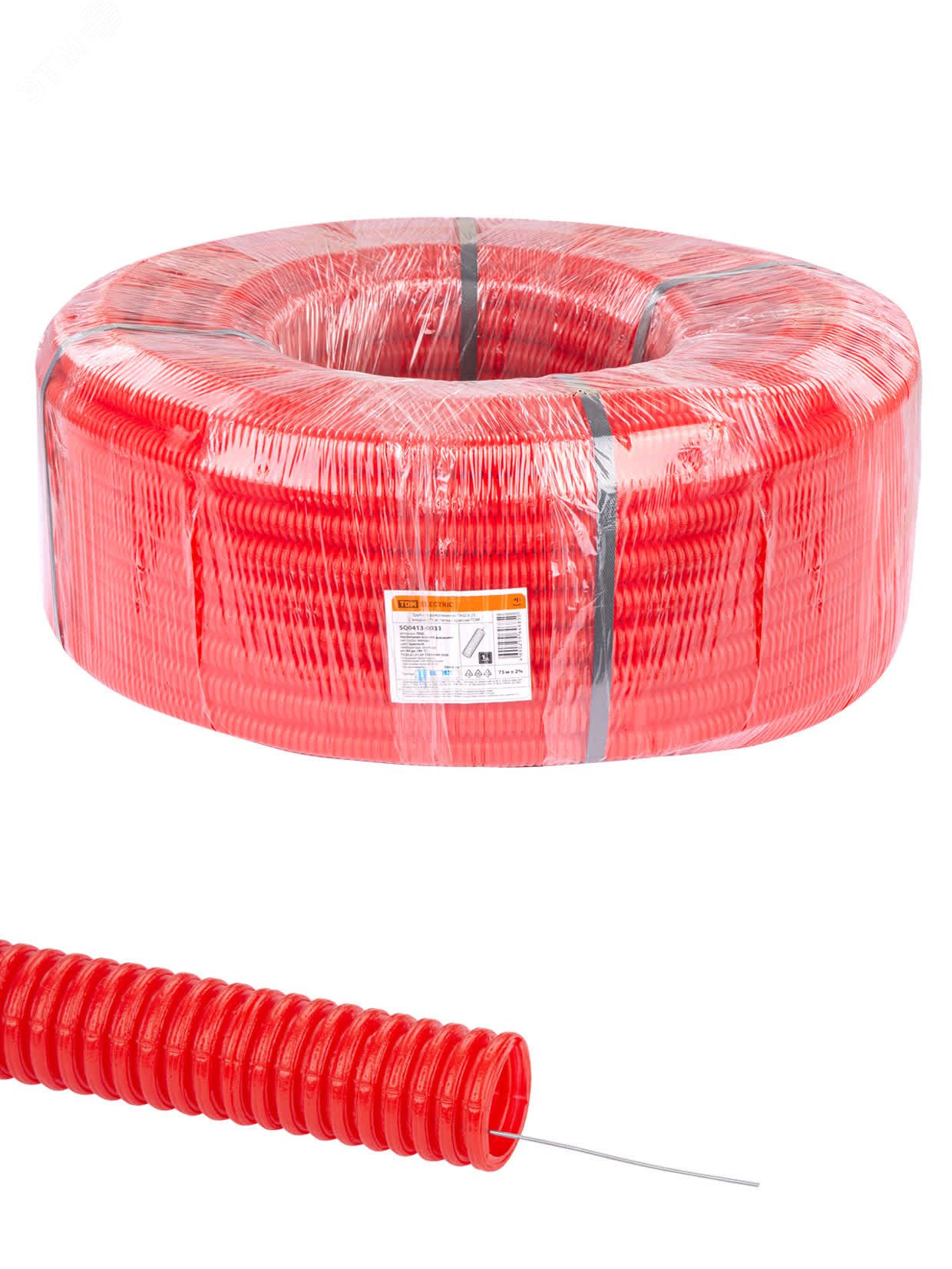 Изображение товара Труба гофрированная ПНД d 25 с зондом 75 м легкая 350Н красная TDM (м)