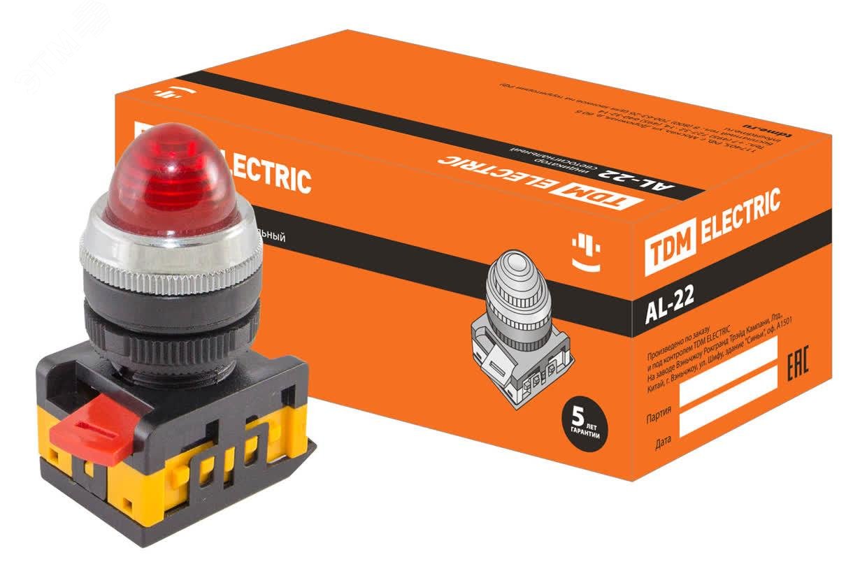 Изображение товара AL-22 сигнальная лампа красный 220В 22 мм TDM