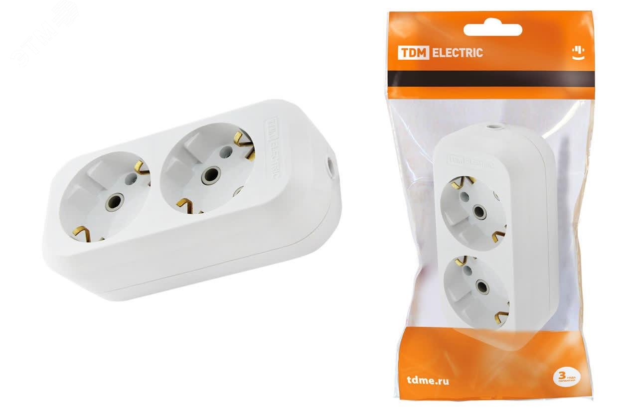 Изображение товара Колодка розеточная 2 гнезда 2П+З 16А 250В белая TDM ELECTRIC
