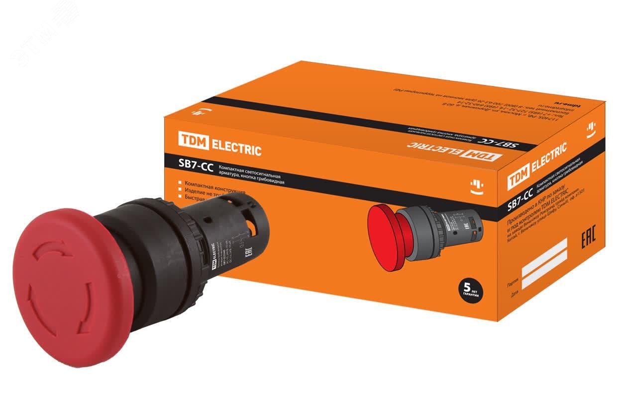 Изображение товара Кнопка грибовидная с возвратом SB7-CCS545 красная 35 мм для промышленной установки