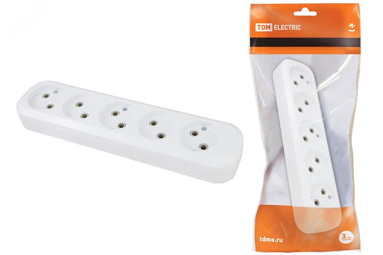 Изображение товара Колодка розеточная 5 гнезд 2П б/з 10А 250В белая TDM (шт)