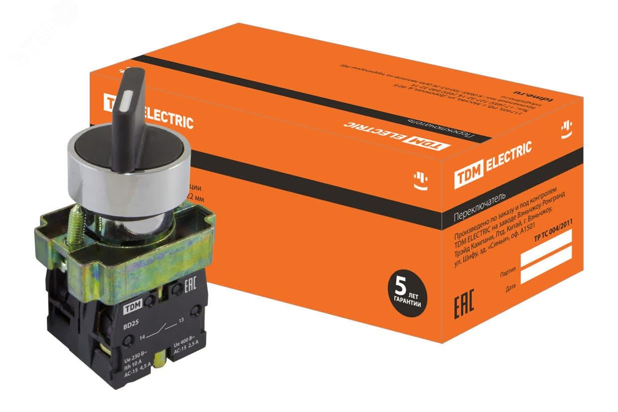Изображение товара Переключатель TDM ELECTRIC BD25 черный 2 положения I-0