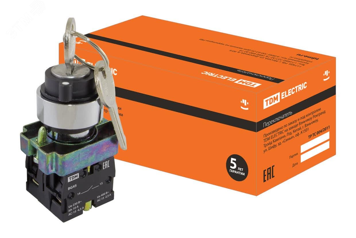 Изображение товара Переключатель BG45 черный 2 положения с ключом 1з+1р (шт)