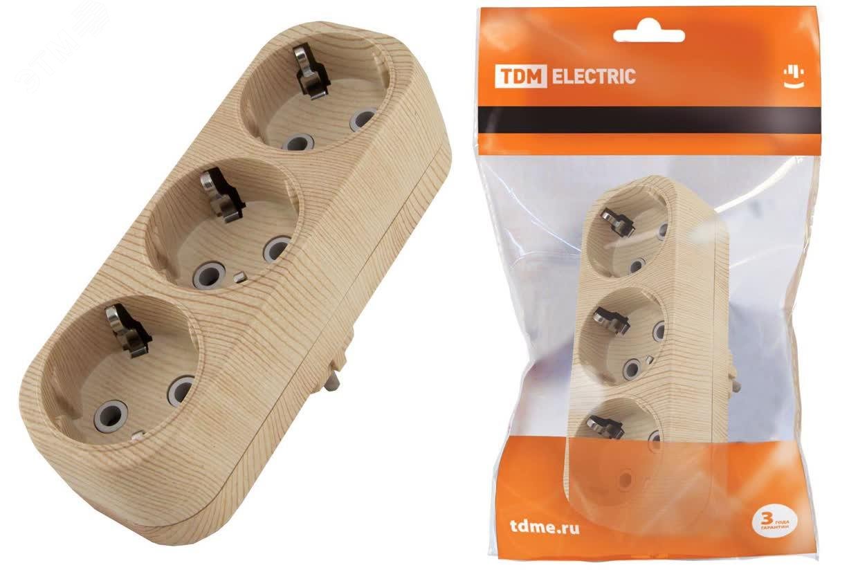 Изображение товара Блок на 3 гнезда 2П+З плоский 16А 250В Эко TDM для дома и офиса