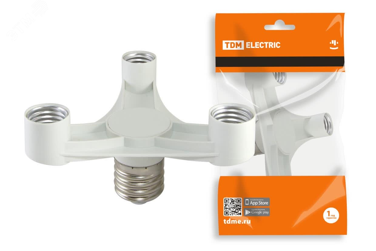 Изображение товара Переходник Е40 3хЕ27 белый для ламп мощностью до 60 Вт