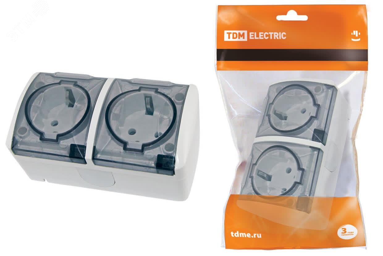 Изображение товара Розетка двойная силовая IP54 16А открытая установка белая ТДМ Селигер