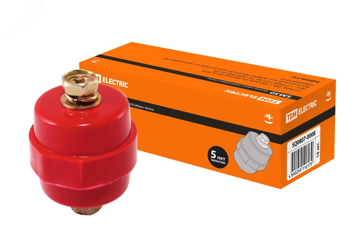 Изображение товара Изолятор SM30 силовой Н30хD27хМ6мм с болтом TDM ELECTRIC