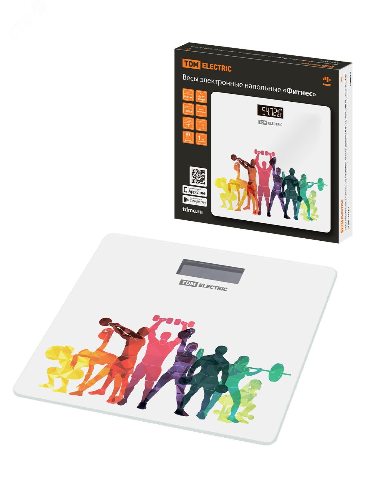 Изображение товара "Весы электронные напольные ""Фитнес"", стекло, деление 0,01 кг, макс. 180 кг, 28х28 см" (шт)