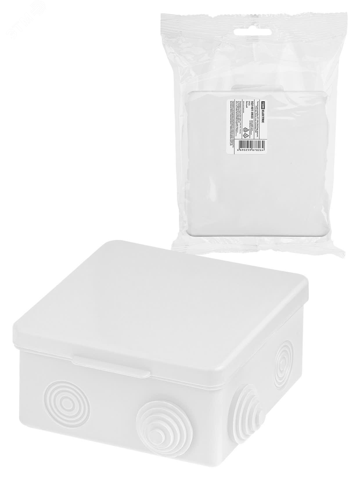 Изображение товара Распаячная коробка IP54 100х100х55мм с крышкой для открытой проводки белая