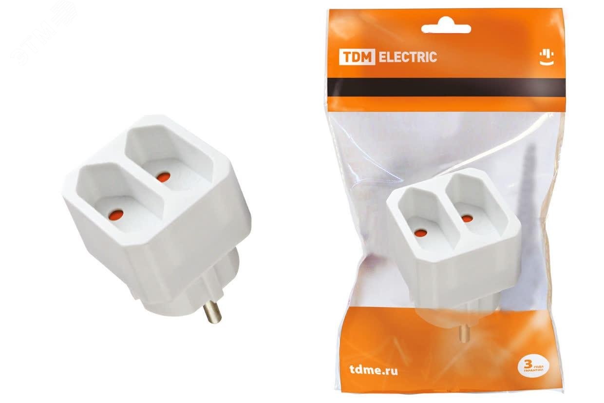 Изображение товара Разветвитель электрический на 2 гнезда TDM ELECTRIC белый 2П 2,5А 250V