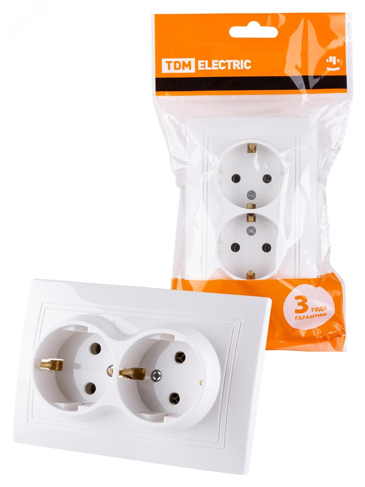 Изображение товара Розетка двойная 2П+З 16А 250В (основание керамика) белая Таймыр TDM (шт)