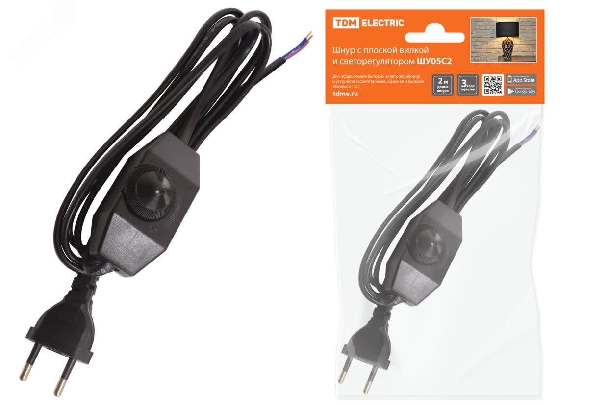 Изображение товара Шнур сетевой с вилкой ШУ05С2 2 м 250 В 2х0 75 мм2 светорегулятор TDM ELECTRIC