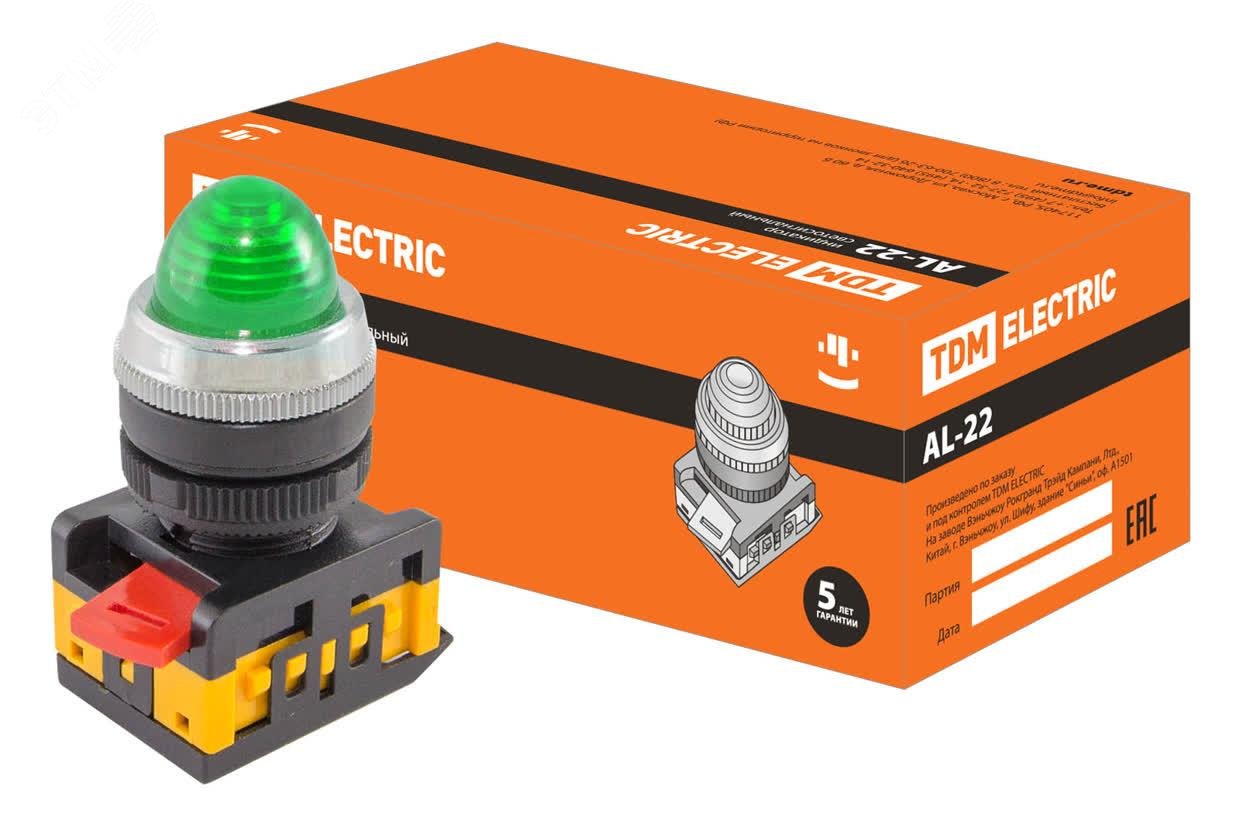 Изображение товара Лампа AL-22 сигнальная TDM ELECTRIC зеленый неон/230В цилиндр