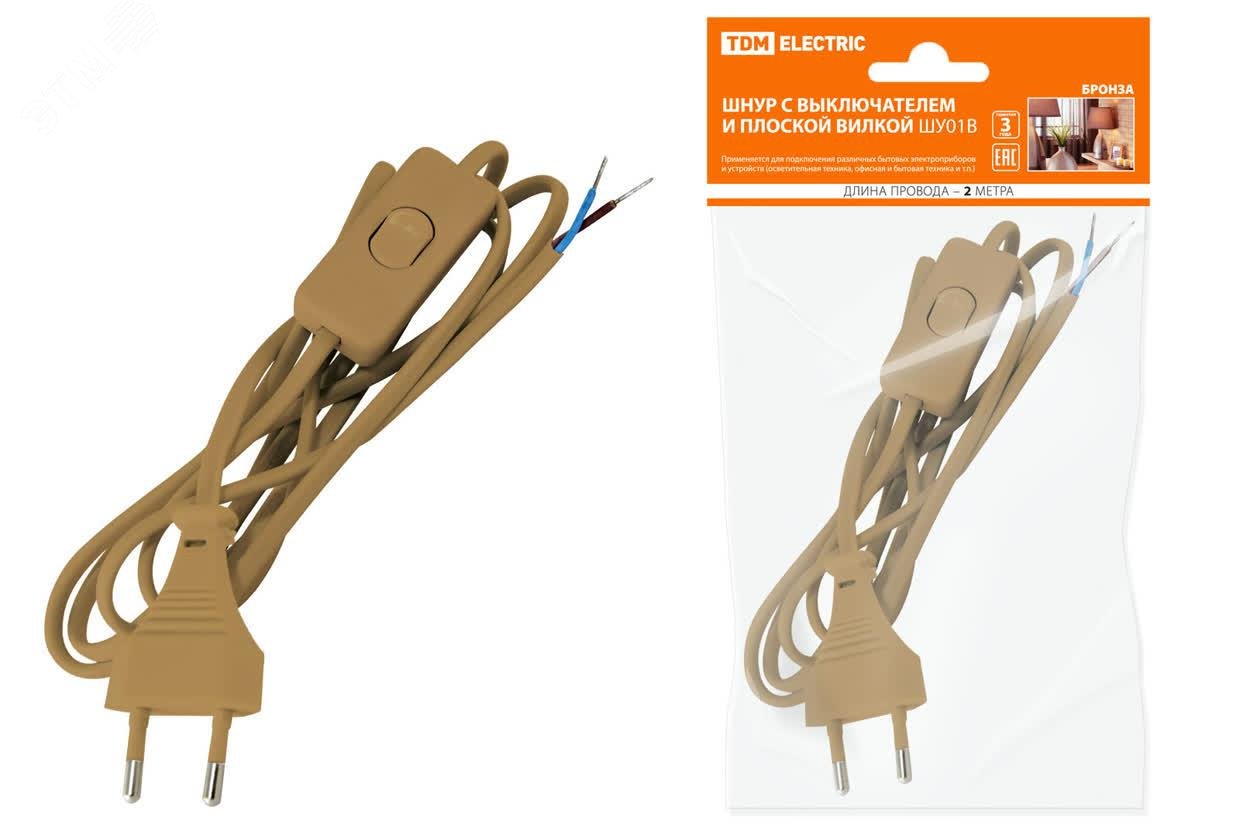 Изображение товара Шнур сетевой с выключателем и плоской вилкой 2м TDM Электрик