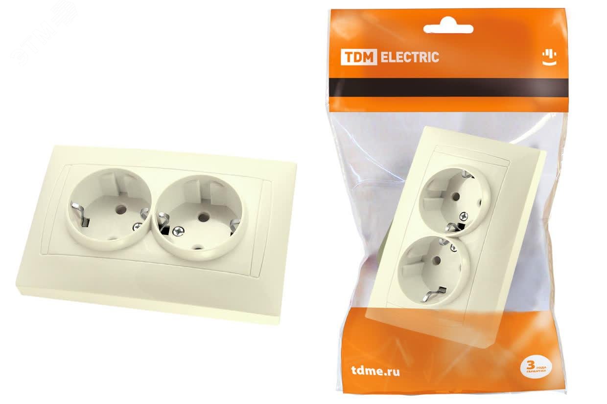 Изображение товара Розетка двойная 2П+З 16А 250В с защитными шторками серия Лама TDM