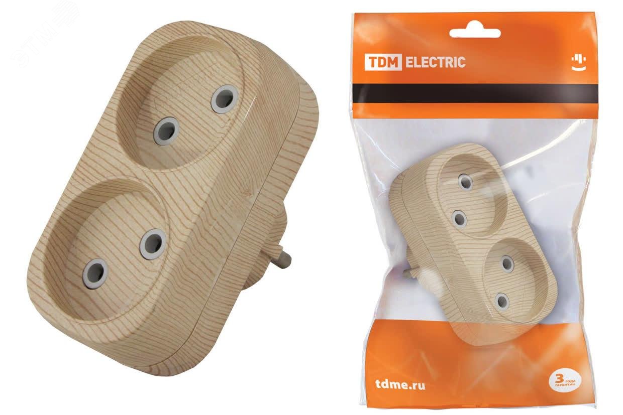 Изображение товара "Блок на 2 гнезда 2П б/з плоский 6А 250B ""Эко"" (сосна) TDM" (шт)