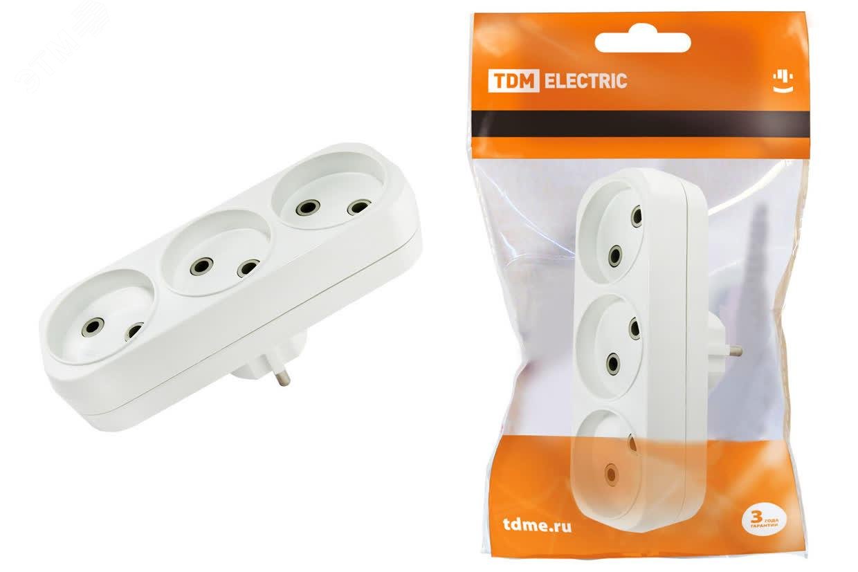 Изображение товара Блок на 3 гнезда 2П без заземления плоский 6А 250В TDM ELECTRIC SQ1806-0027