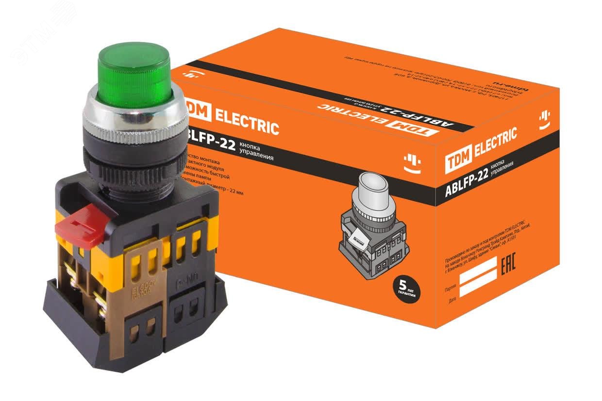 Изображение товара Кнопка ABLFP-22 зеленый d22мм неон/230В для автоматизации и управления