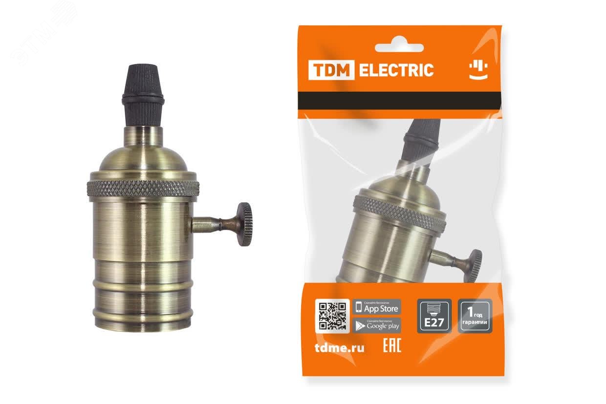 Изображение товара Металлический патрон Е27 с выключателем Лофт бронза