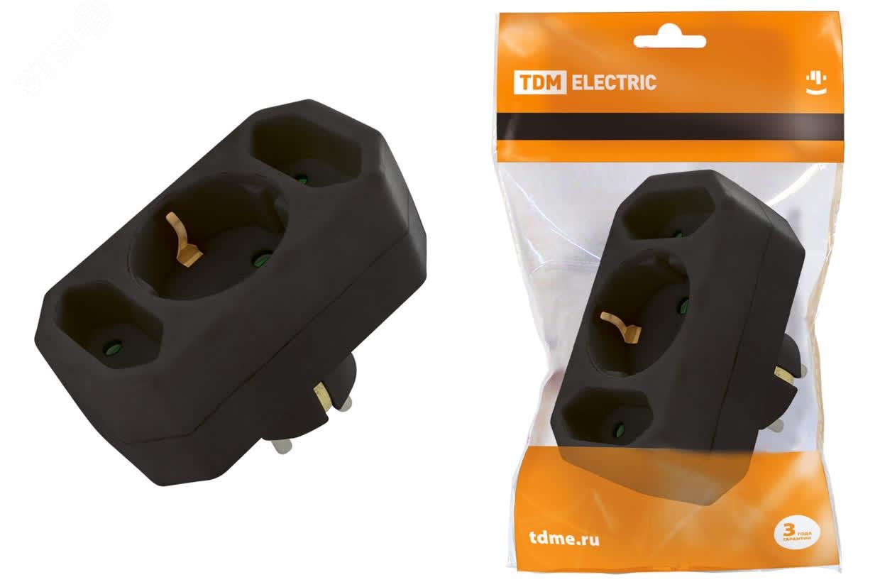 Изображение товара Разветвитель электрический TDM на 3 гнезда черный 16А