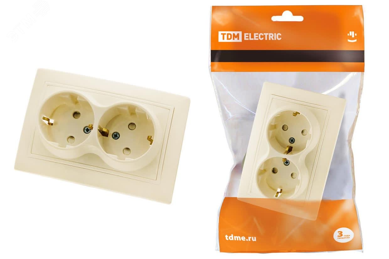 Изображение товара Розетка двойная 2П+З с защитными шторками 16А 250В Таймыр TDM