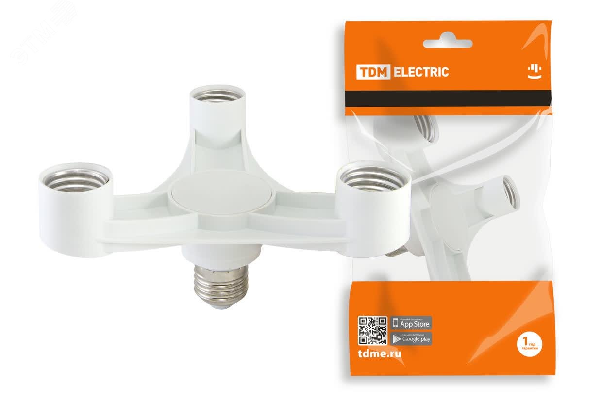 Изображение товара Переходник Е27 3хЕ27 белый для светильников ламп до 60 Вт TDM ELECTRIC