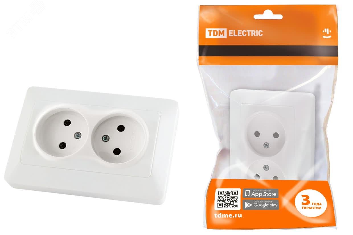 Изображение товара Розетка двойная 2П 10А 250В белая Ильмень TDM