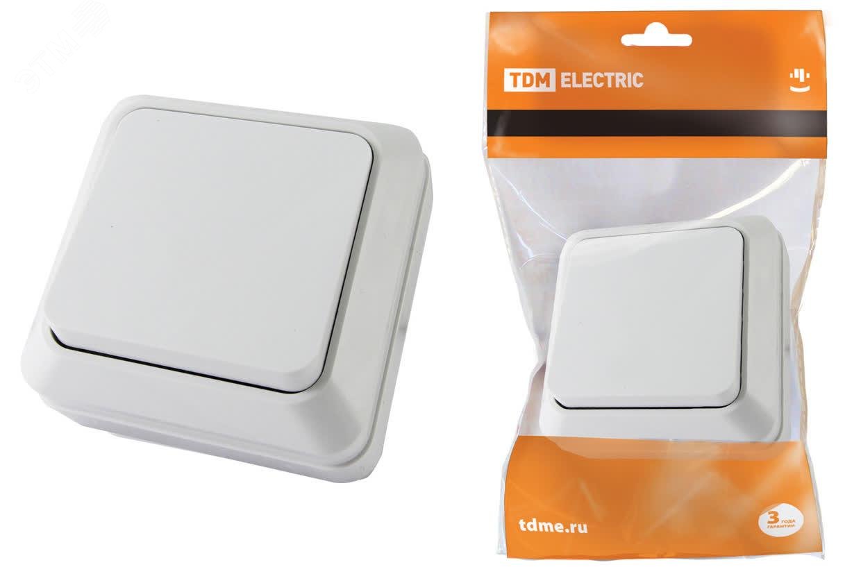 Изображение товара Выключатель одноклавишный открытой установки IP20 10А, белый ''Ладога'' (шт)