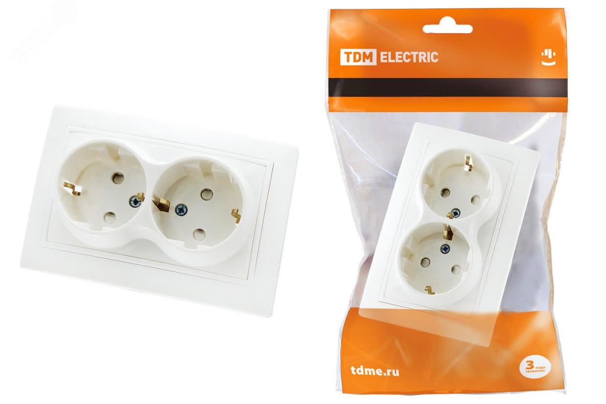 Изображение товара Розетка двойная 2П+З с защ. шт. 16А 250В (основание керамика) белая Таймыр TDM (шт)