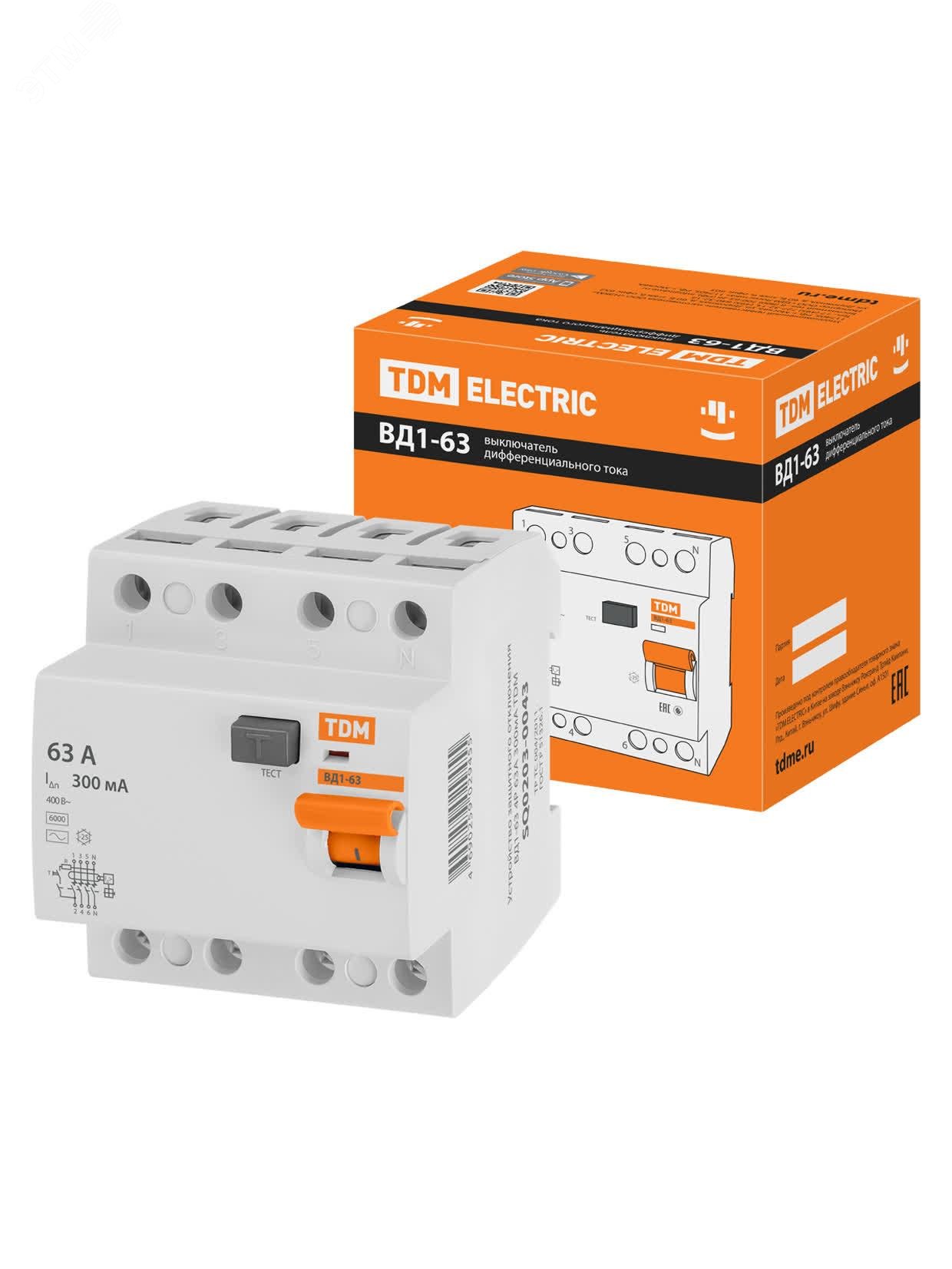 Изображение товара УЗО 4P TDM ELECTRIC SQ0203-0043 63А 300мА