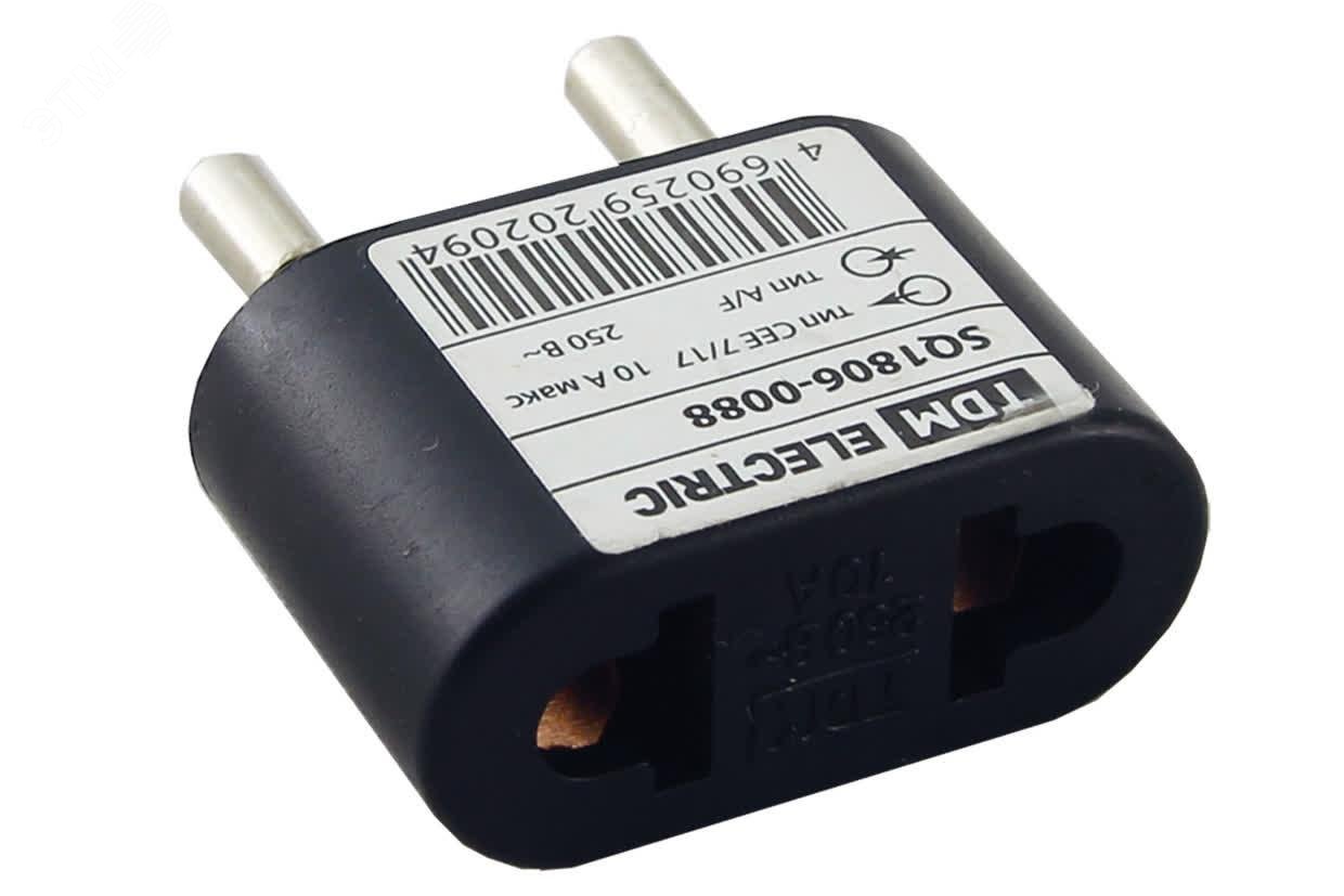 Изображение товара Переходник (тип CEE 7/17 - тип А/F) плоский 10А макс. 250В черный TDM (шт)