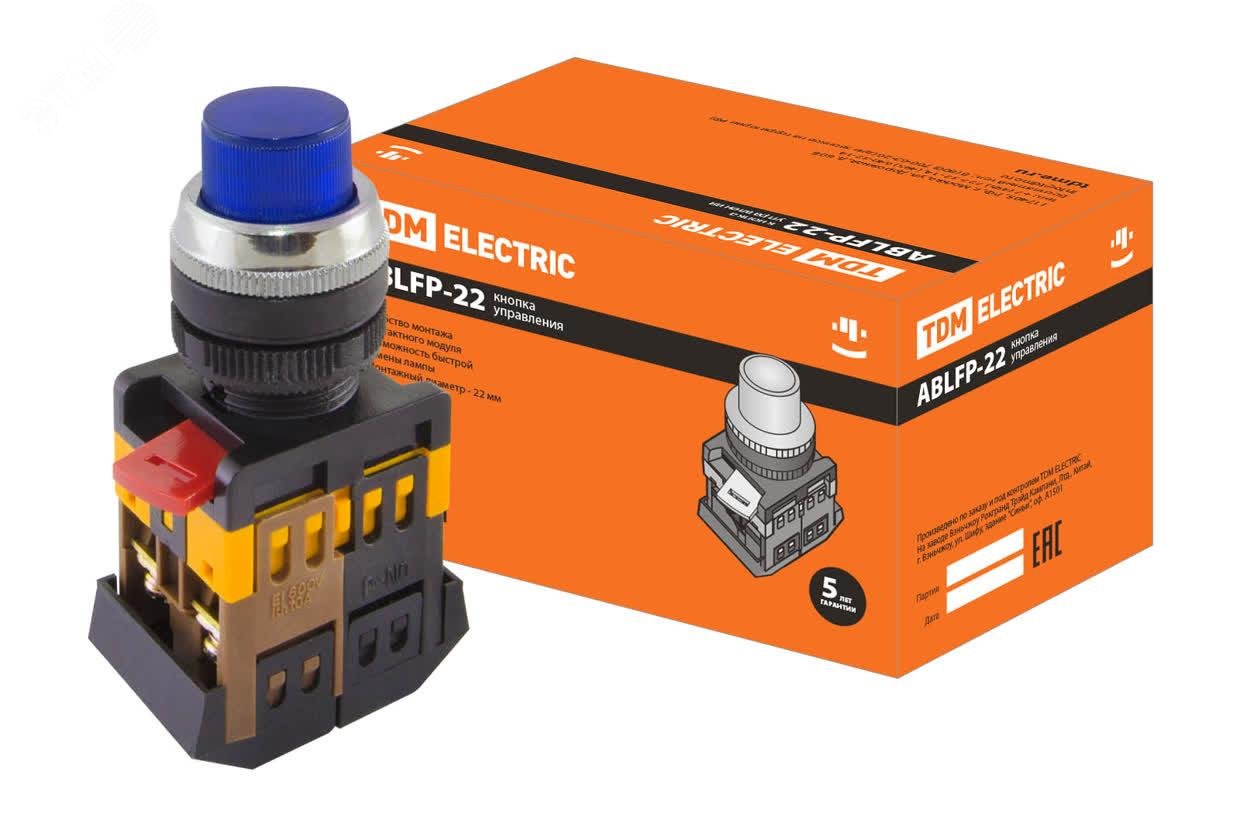 Изображение товара Кнопка ABLFP-22 синий d22мм неон/230В 1з+1р (шт)