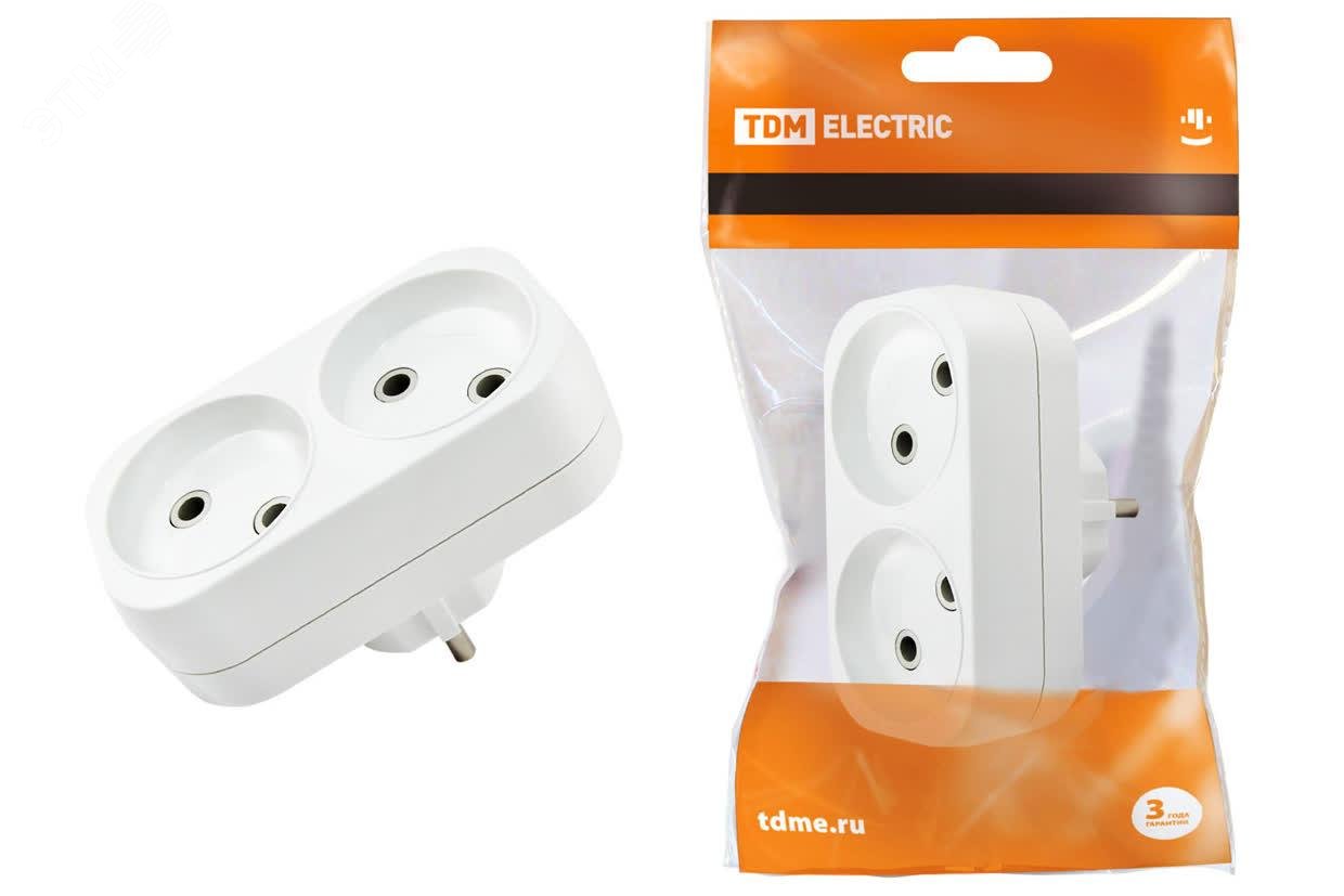 Изображение товара Блок на 2 гнезда 2П без заземления плоский 6А 250В TDM ELECTRIC SQ1806-0025