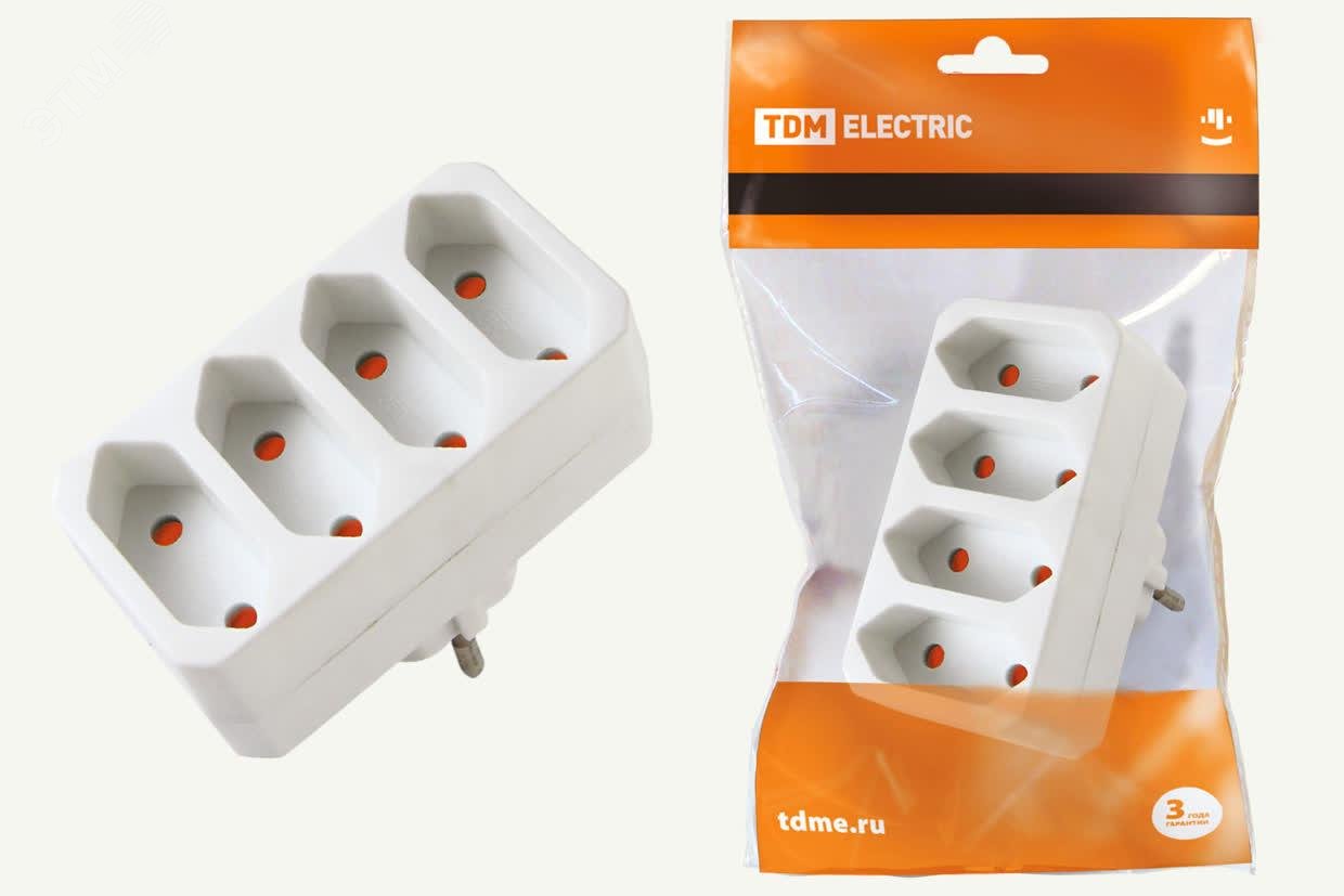 Изображение товара Разветвитель электрический на 4 гнезда 2П 2,5 А белый TDM ELECTRIC