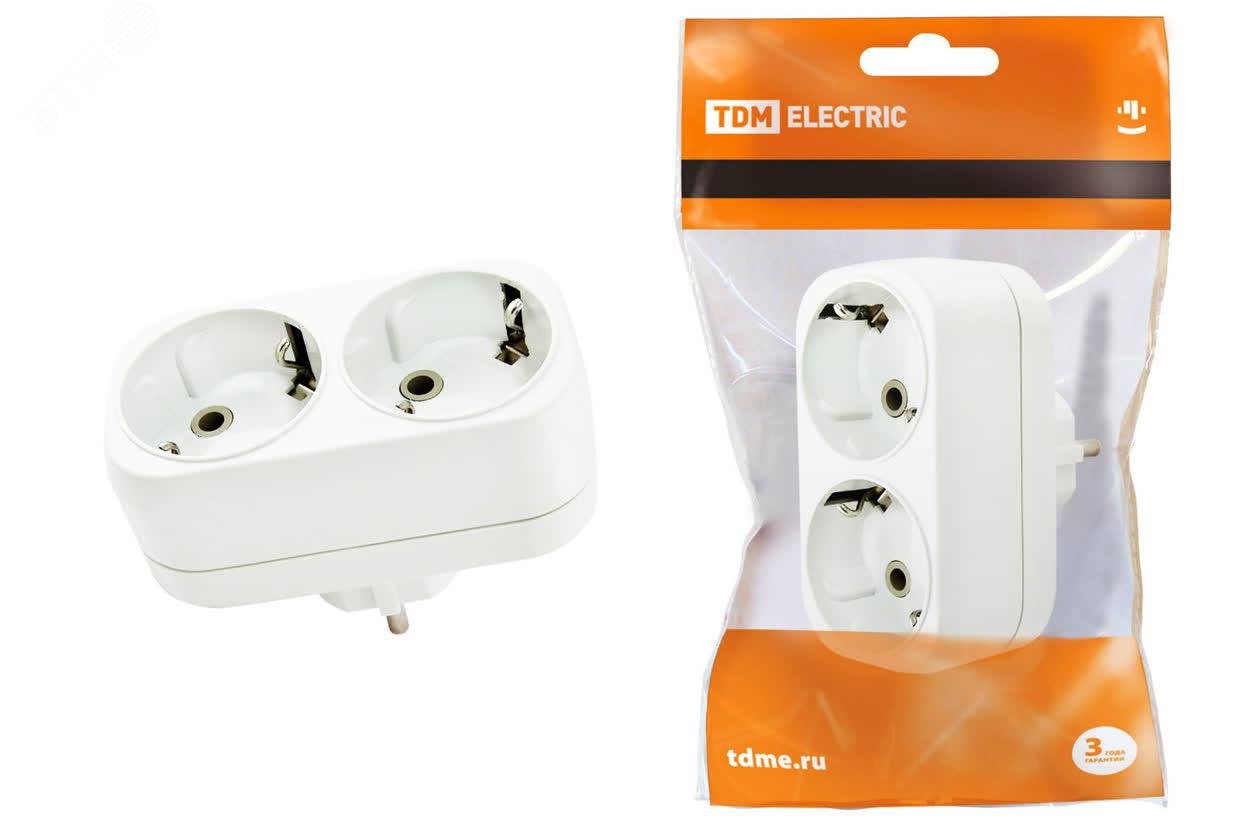 Изображение товара Блок на 2 гнезда 2П+З плоский 16А 250В TDM ELECTRIC SQ1806-0026