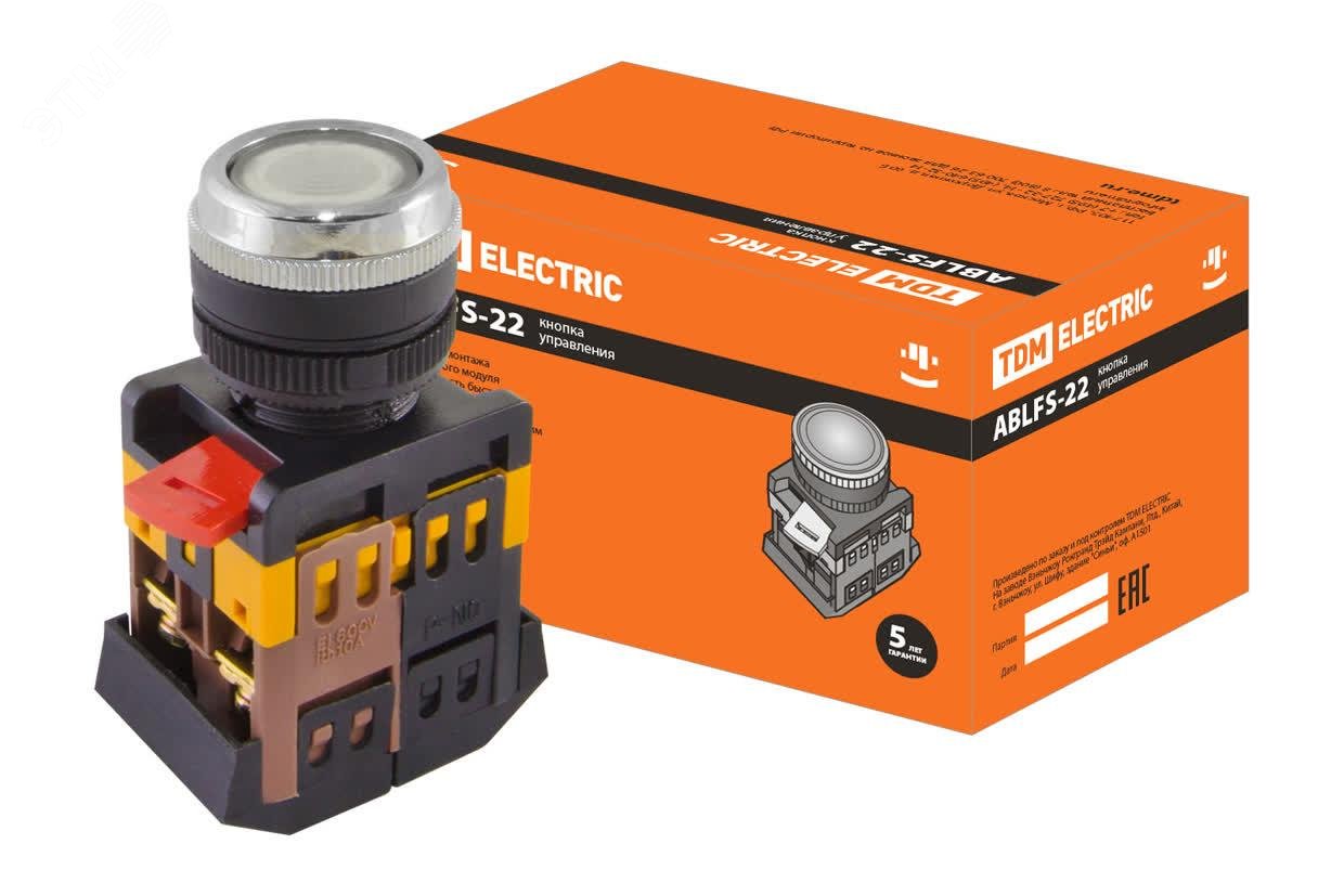 Изображение товара Кнопка ABLFS-22 прозрачная d22мм неон/230В 1з+1р (шт)