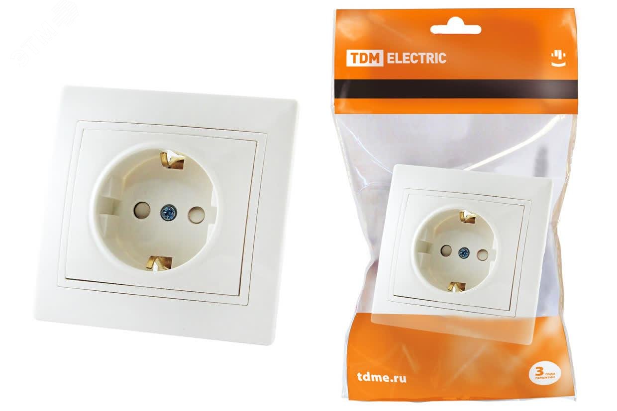 Изображение товара Розетка 2П+З с защитными шторками 16А 250В серия Таймыр белая TDM