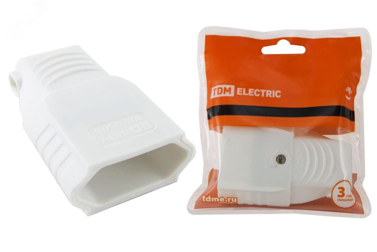 Изображение товара Кабельная розетка 2П 10А 250B (под евровилку CEE 7/16) с з/ш угловой вывод кабеля белая TDM (шт)