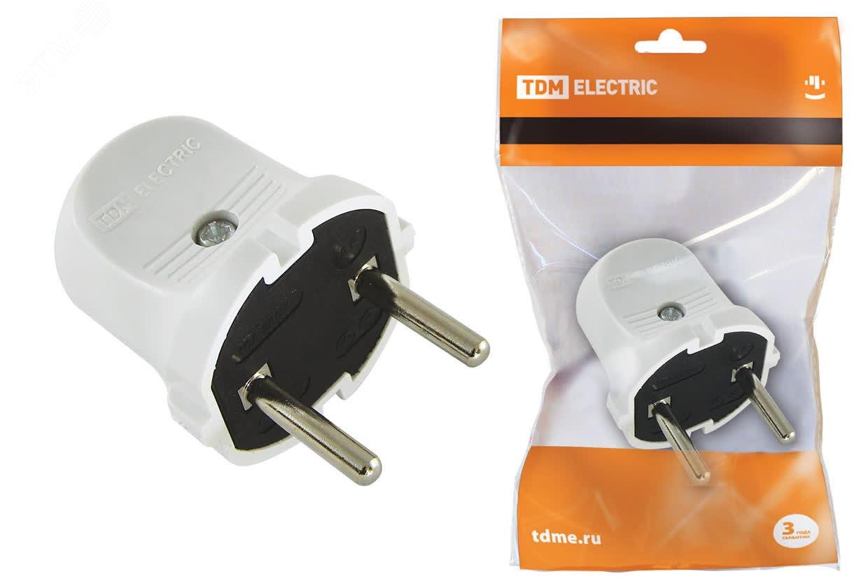 Изображение товара Вилка без заземления белая 6А 250В TDM SQ1806-0001