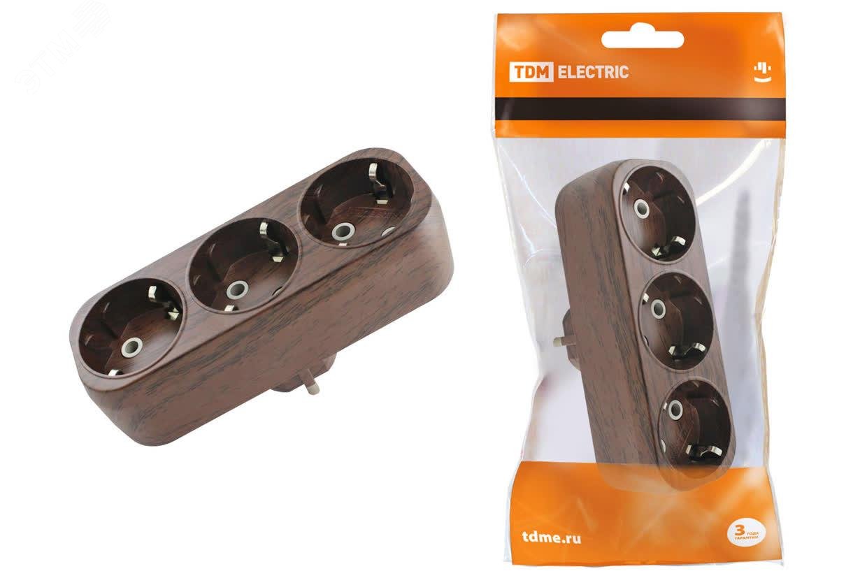 Изображение товара Блок на 3 гнезда 2П+З 16А 250В Эко бук TDM электрический разветвитель