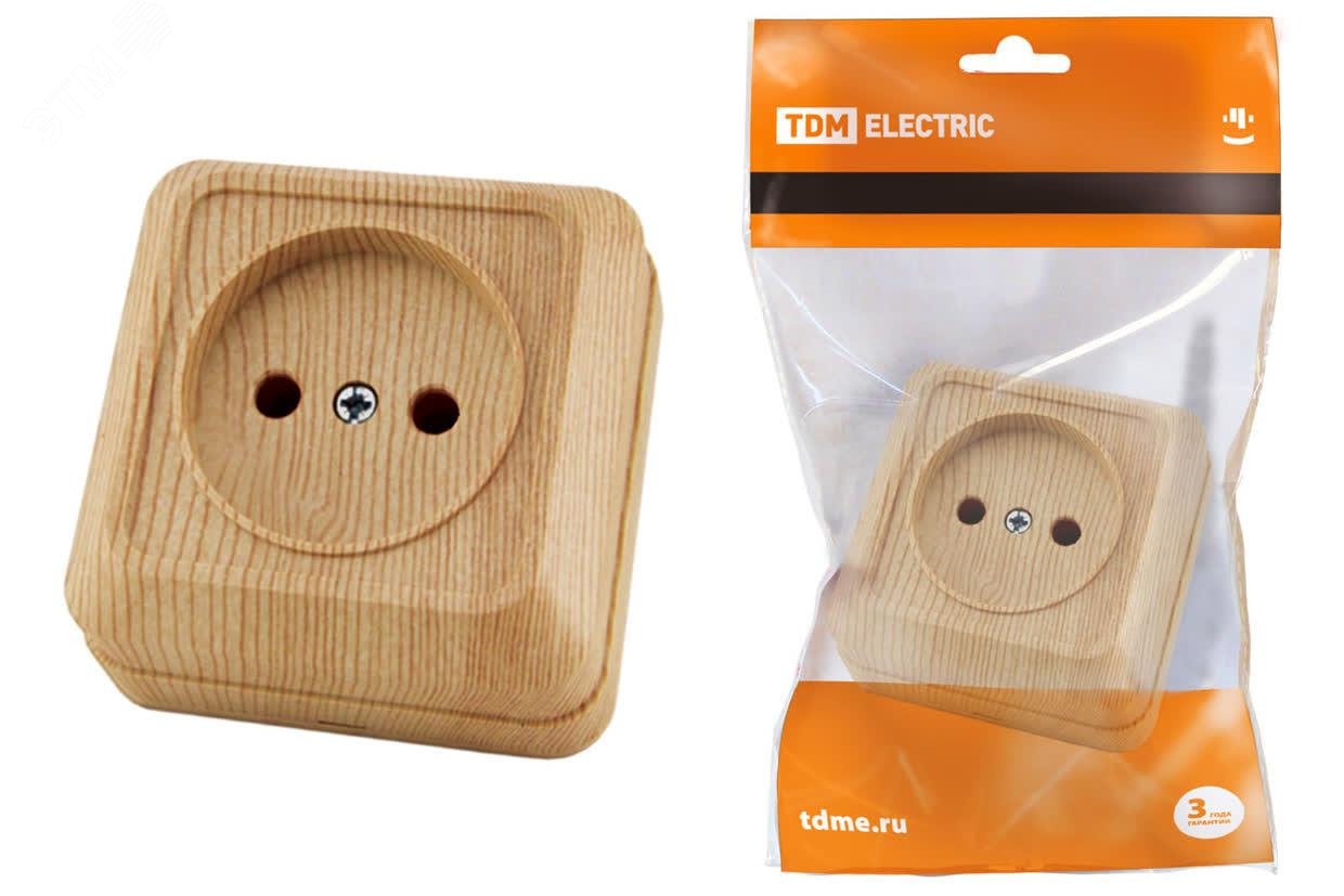 Изображение товара Розетка 2П открытой установки IP20 10А 250В сосна Ладога TDM ELECTRIC