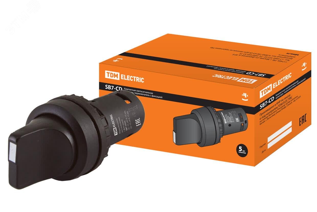 Изображение товара Переключатель на 3 положения SB7-CD33 с фиксацией, 2НО, стандартная ручка, d22 мм, черный, IP40 TDM (упак)