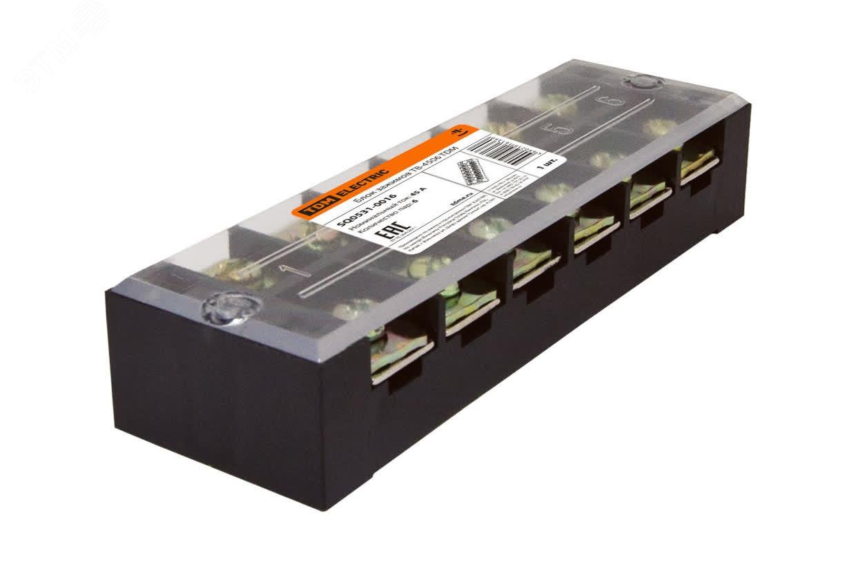 Изображение товара Блок зажимов ТВ-4506 для провода до 1 мм2 монтаж на DIN-рейке