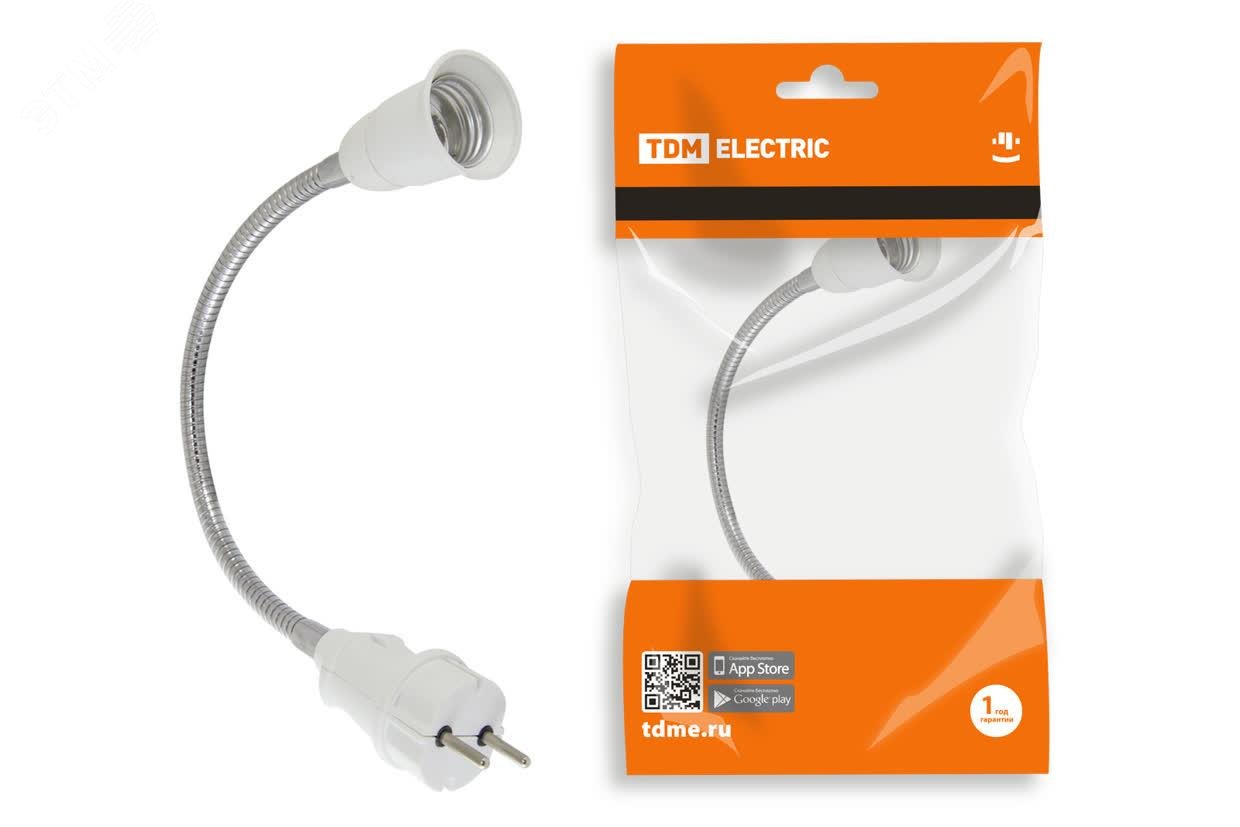 Изображение товара Переходник вилка Е27 гибкий 300мм белый для ламп и освещения