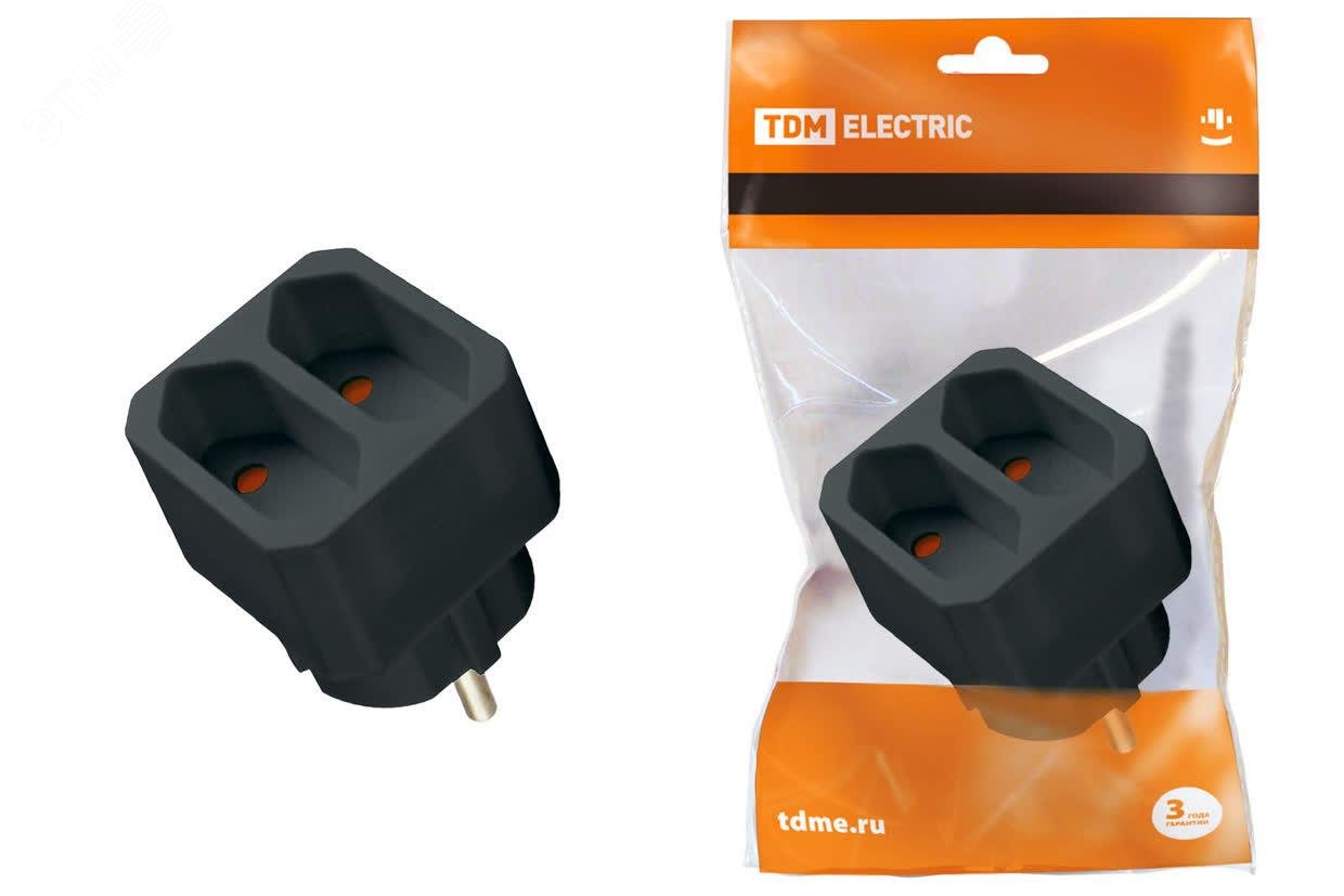 Изображение товара Блок на 2 гнезда 2П 2,5 А 250 В черный TDM ELECTRIC